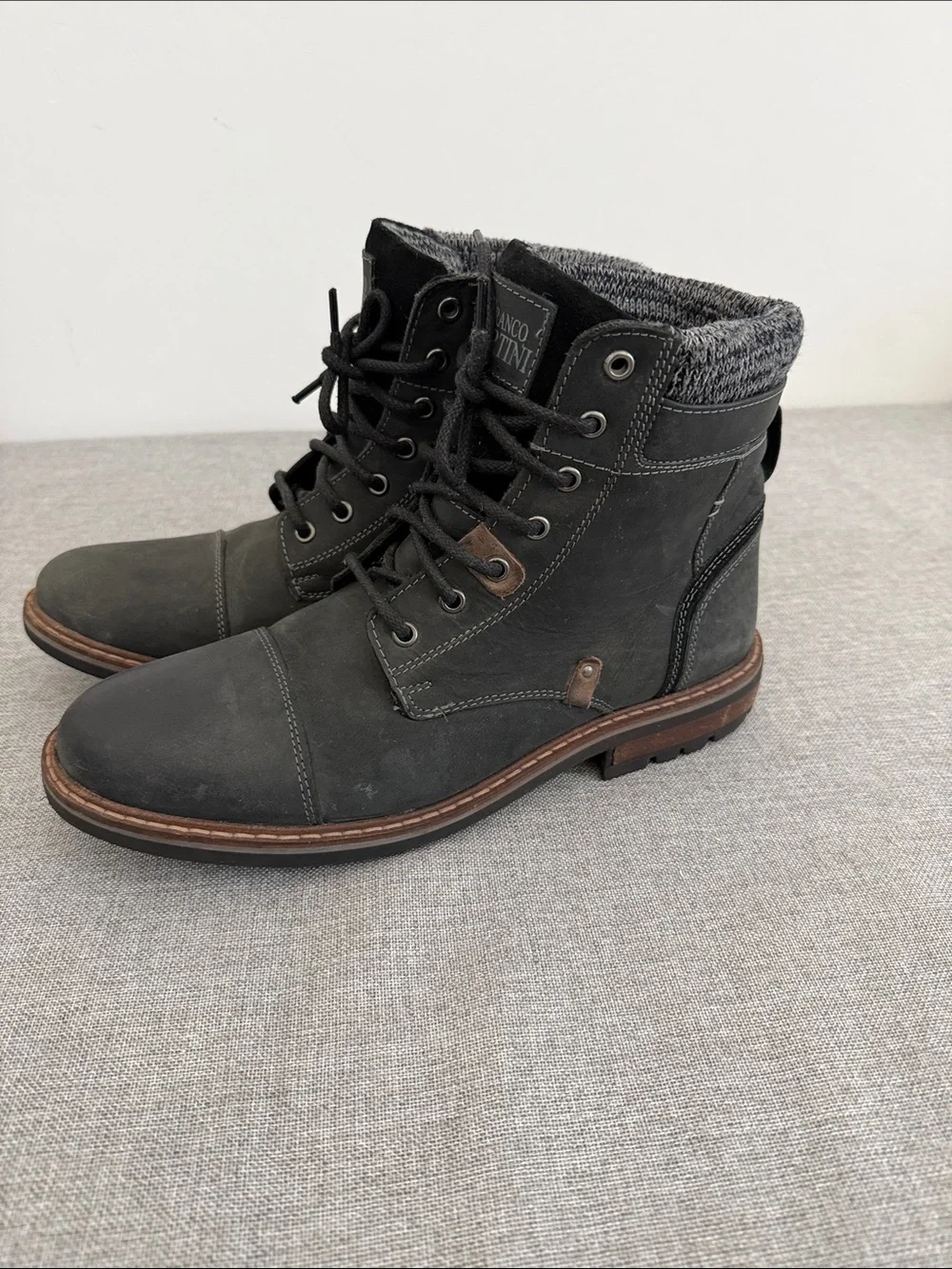 Franco Fortini Charcoal leather Lace-Up Knit-Collar Ankle Boots
